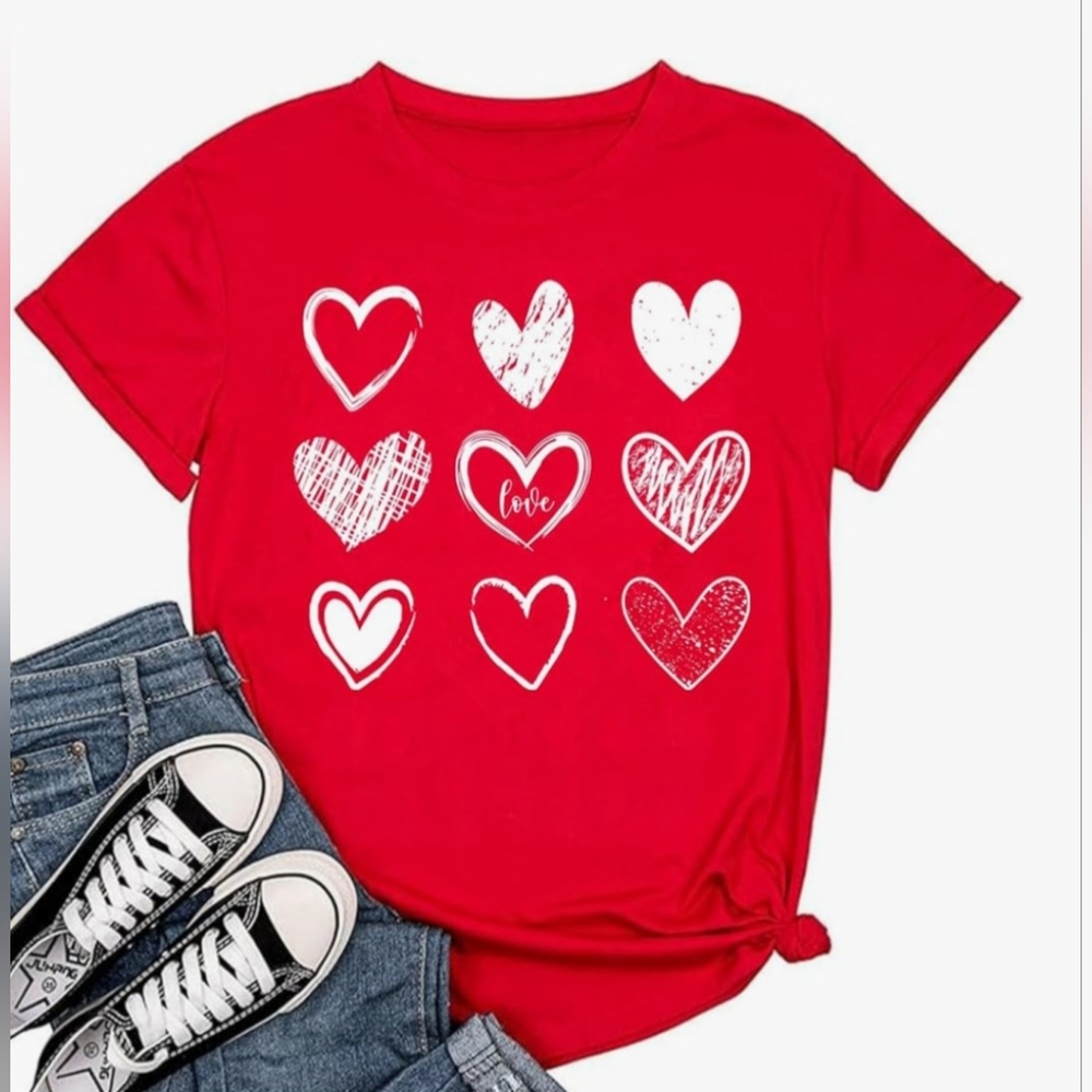 Aceshion Red Heart Graphic Tee Shirt
